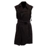 A Gaultier2 black sleeveless double breasted trench style jacket with bondage straps and belts,