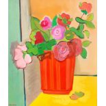 Nira Chorev (born 1952)/Red Vase with Roses/signed/oil on canvas,
