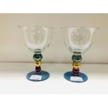 A pair of Krosno (Poland) coloured glass goblets, 16.