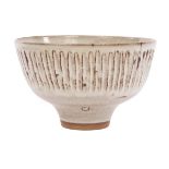 Peter Wills (born 1955), a stoneware footed bowl, with cut decorated sides, white glazed,