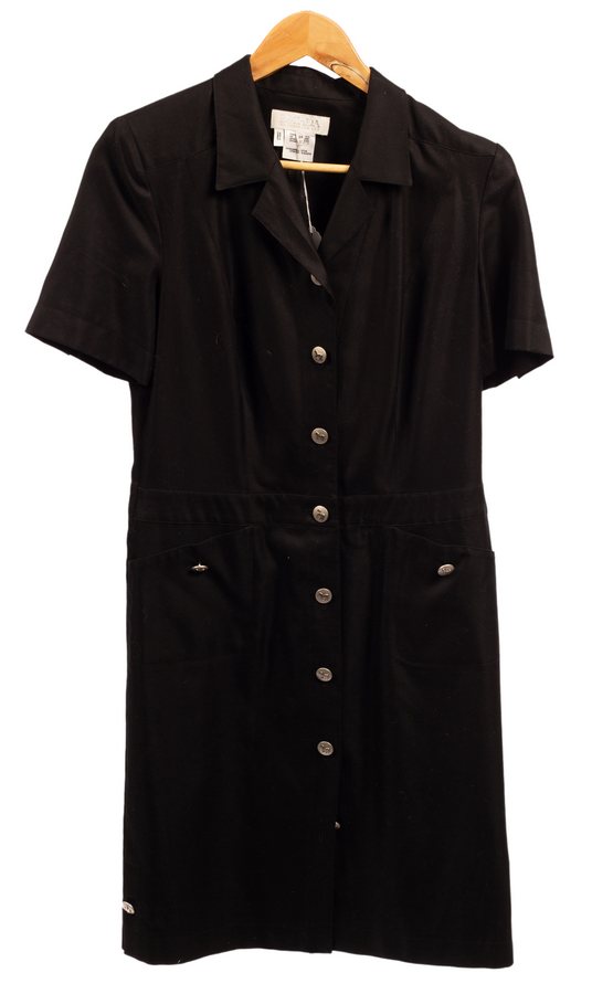 A Louis Feraud black, cream and white linen short sleeve shift dress, size 10, - Image 3 of 6