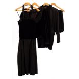 A Gina Fratini black evening dress and jacket, the dress with velvet bodice and a taffeta skirt,