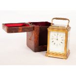 A gilt brass half-hour strike hour repeat carriage clock,