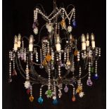 An electrolier basket of Eden style, metal framework with decorative glass fruits and beads,