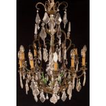 An Italian brass and cut glass twelve-light chandelier,