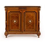 A late Victorian marquetry inlaid side cabinet, in walnut with gilt metal mounts,
