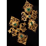 A pair of Iberian emerald ear pendants,
