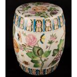 A Chinese garden stool, decorated garden insects including dragonflies, butterflies, bees, snails,