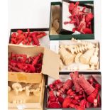 Sundry white and stained red ivory chess pieces CONDITION REPORT: Lot contains an