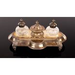 A Victorian silver inkstand and pen tray, James Davis & Son, Sheffield 1894,