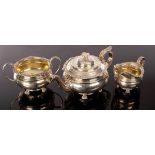 A George IV three-piece silver tea service, Thomas & John Settle, Sheffield 1821,