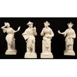 Four Royal Worcester bisque chinoiserie figures modelled by A Azori, Le Panier, La Fleur, L'oiseau,