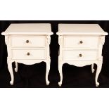 A pair of painted bedside tables, each fitted two drawers,