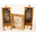 A pair of silk work floral pictures, 28cm x 13.