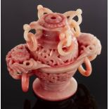 A Chinese red and white Shoushan stone censer, 20th Century,