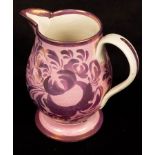 An English pink lustre baluster jug with foliate decoration 17cm high CONDITION REPORT: