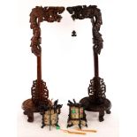Two Chinese carved lantern holders,