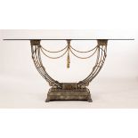 A glass top console table, the base with ropetwist decoration,