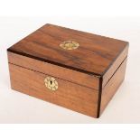 A Victorian walnut work box, 27.5cm wide, containing a quantity of medals, steel work necklaces etc.