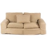 A large three-seater sofa, fitted loose seat cushions, 210cm wide,