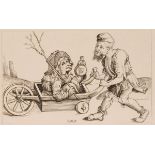 After William Young Ottley/A Man in Ragged Clothes Pushing a Woman Seated in a Wheelbarrow/etching,