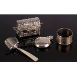 A foreign silver trinket box, import marks London 1891, in the form of a chest,