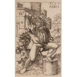 After Dirk Jacobz Vellert (1511-1544)/The Drunken Drummer/his left foot resting on a drum case and