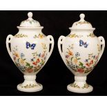 A pair of Aynsley Cottage Garden pattern vases and covers, of twin-handled form,