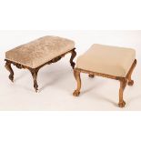 A Victorian walnut framed stool on white ceramic castors,