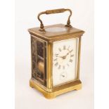 A gilt brass half-hour strike carriage alarm clock, No.