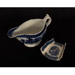 An 18th Century Worcester blue and white fisherman pattern sauce boat, 16.