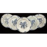 Five Chinese blue and white porcelain plates, 19th Century,