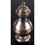 A George I silver sugar caster, makers mark indistinct, London 1725, of plain baluster shape,