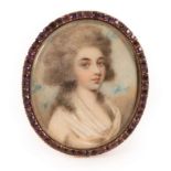 Follower of Plimer/Portrait Miniature of a Lady/looking left, her hair in ringlets,