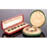 A set of six bloodstone dress buttons, boxed by Hall & Co.