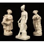A pair of Continental bisque figures, a gallant and companion, each on a circular base, 9.