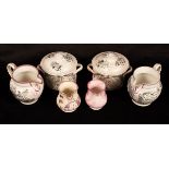 Six items of pink Sunderland lustre ware, early 19th Century, comprising two covered pots,