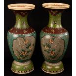 A pair of Japanese cloisonné style pottery vases, of baluster form,