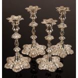 A pair of George II cast silver candlesticks, John Quantock, London 1756,