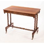 A Victorian rosewood side table on twist turned supports,