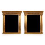 A pair of gilt framed overmantel mirrors,