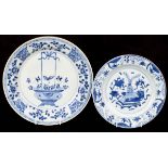Two Chinese blue and white plates, early Qing dynasty, 28cm and 20.