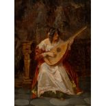 English School, early 19th Century/Seated Lady Playing a Lute/oil on board,