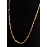 A 9ct gold watch chain of baton type links, 61cm long, approximately 34.