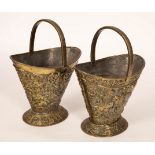 A pair of embossed brass coal buckets with handles CONDITION REPORT: Condition