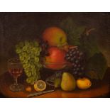 After Meléndez/Still Life/a bowl of fruit and wine glass on a table/oil on canvas,