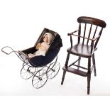 A Limoges doll with highchair and pram CONDITION REPORT: Condition information is