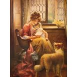 20th Century/Mother and Child with Dog/Young Lady Holding a Lamb/a pair/prints,