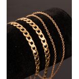 A 9k gold neck chain of flattened curb links and a fine 9ct gold neck chain, approximately 19.