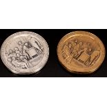 A United States of America Constitution Bicentennial silver and bronze medallion set with stands